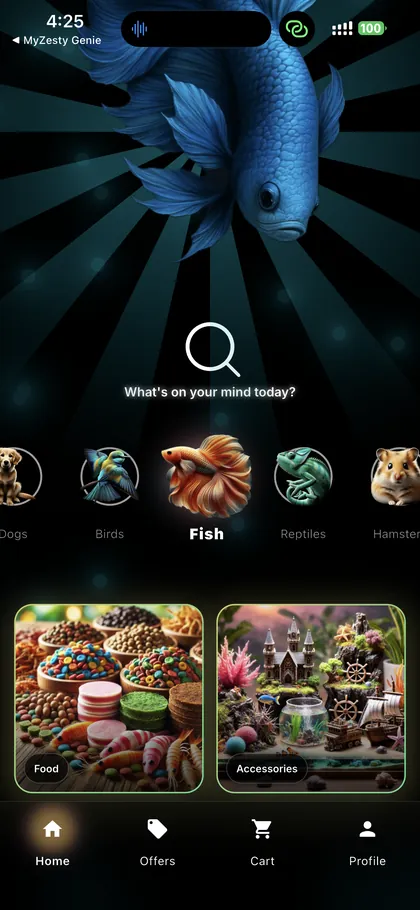 Grainoz home screen themed for the fish category